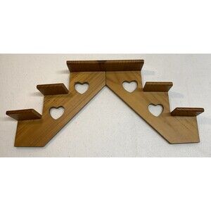 Wooden Floating Stair Step Shelf Wood Curio Hearts Rustic Farmhouse